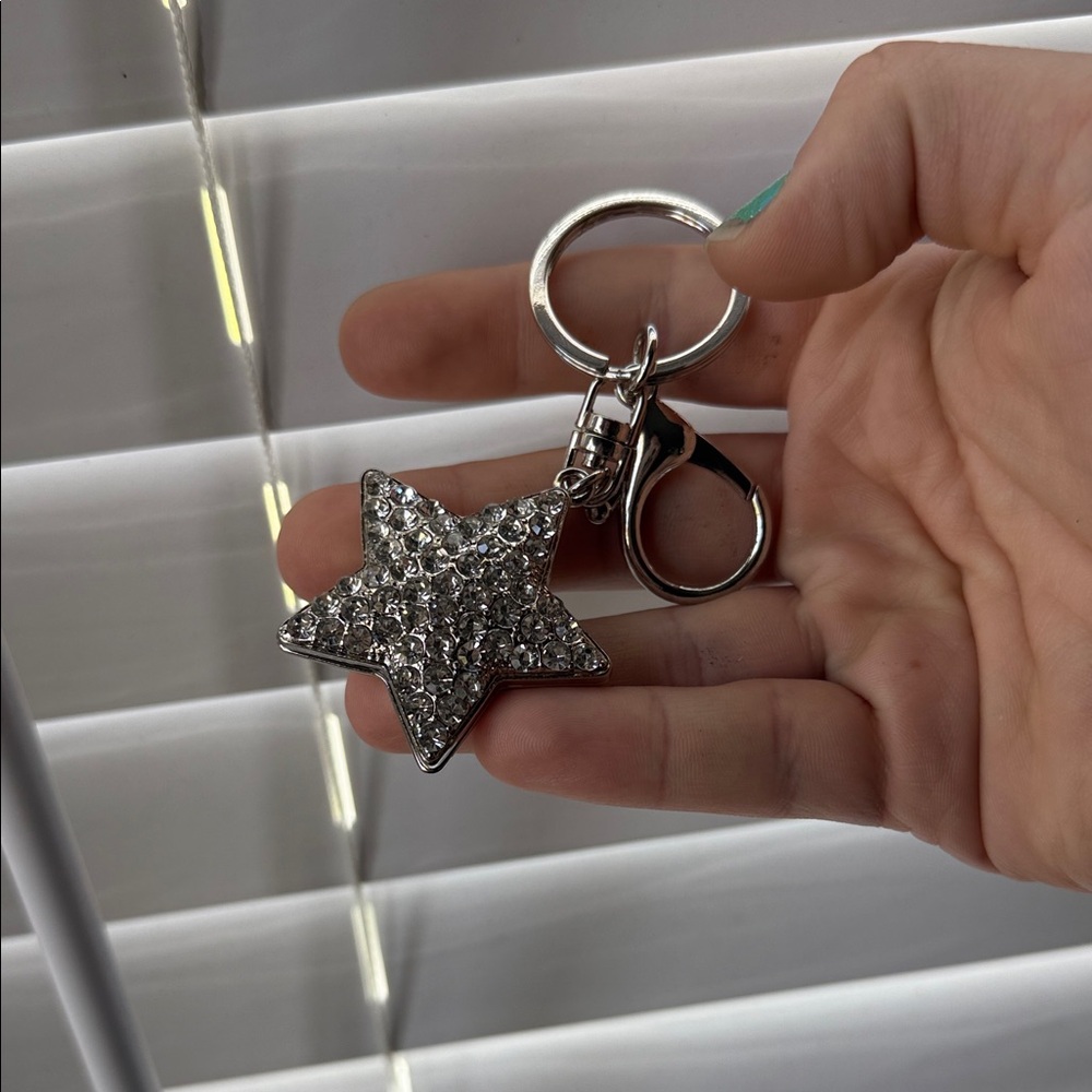 J. Crew Silver Star Keychain with Rhinestones